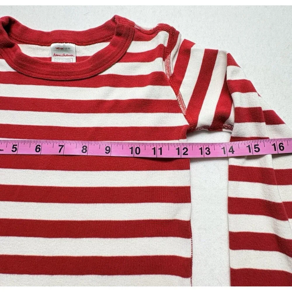 HANNA ANDERSON Girls Stripe‎ Long Sleeve Pullover Shirt Sz 10 Red White 28-11